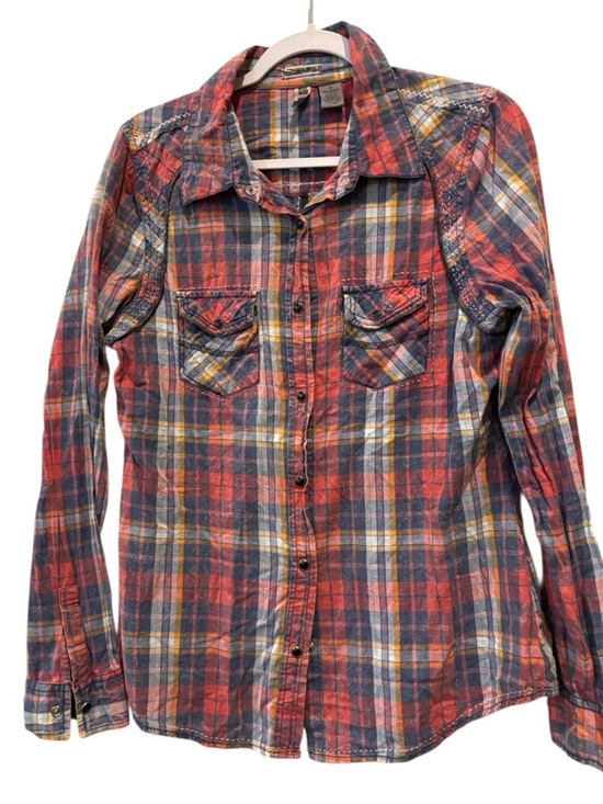 BKE Tops - BKE Western Rocker Chic Plaid Button Up Shirt Colorful Medium Y2K